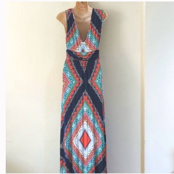 Anthropologie Maeve Multicolor Geometric Maxi Dress LIKE NEW - Picture 2 of 5